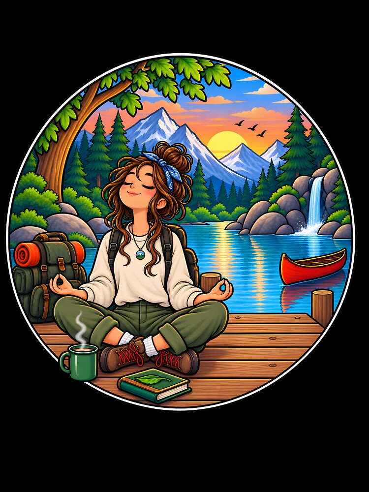 Hiking Meditation Nature Girl Mountain Lake Outdoor Adventure by Tbenghali