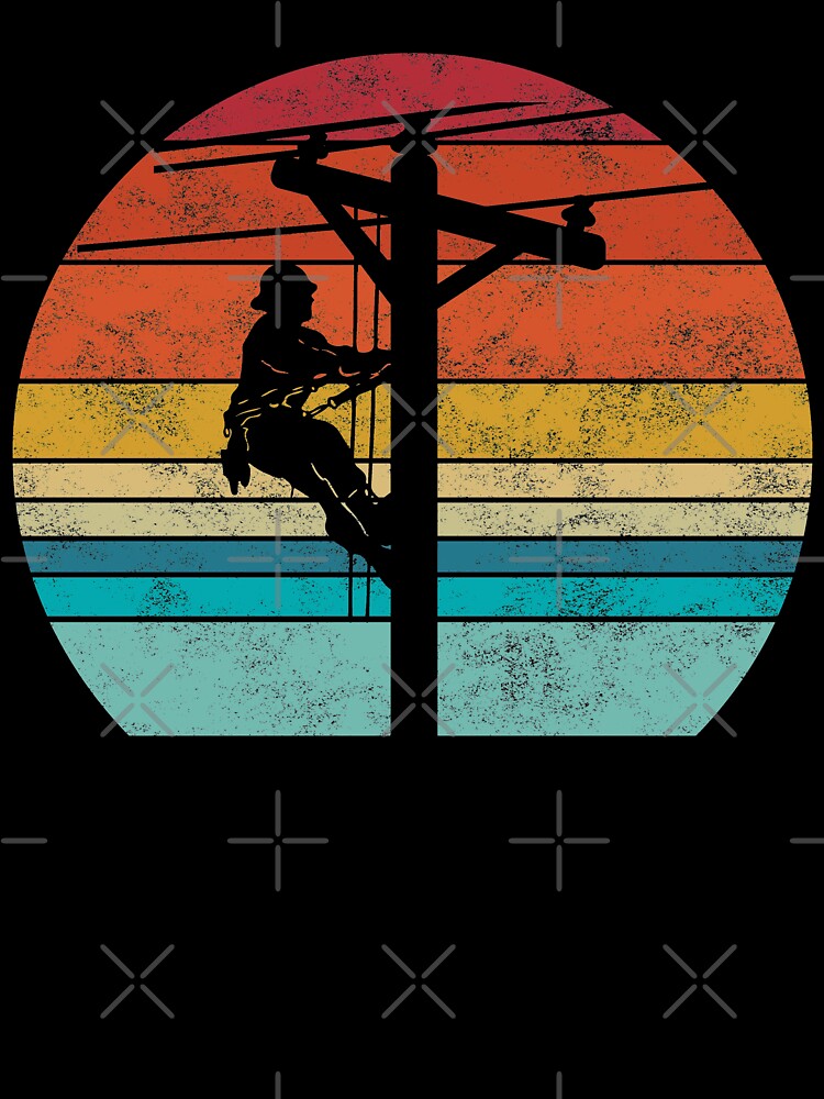 Retro style Lineman Cell Tower Line Worker by allsquarestudio