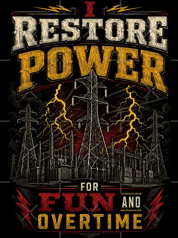 Retro Lineman Engraving - I Restore Power for Fun and Overtime by RoyalOrderGallery