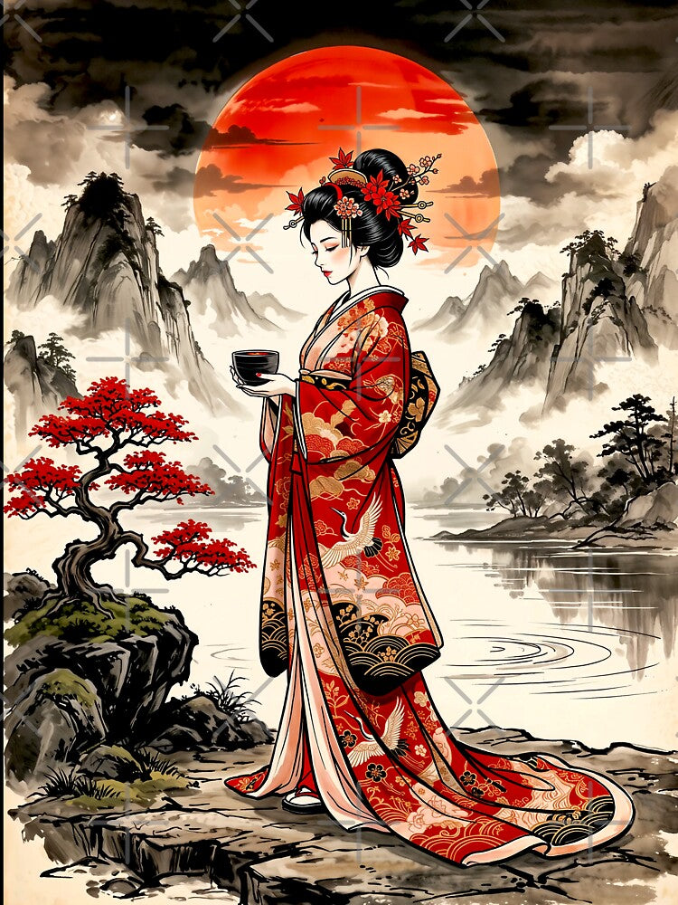 Beautiful Geisha Art - Traditional Japanese Kimono T-Shirt by FotoLibreStudio