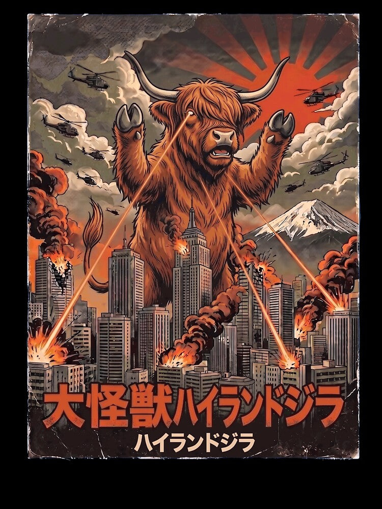 Highland Cowzilla Japanese Fuji Art Animal Highland Cow Lover by DoodleTortle