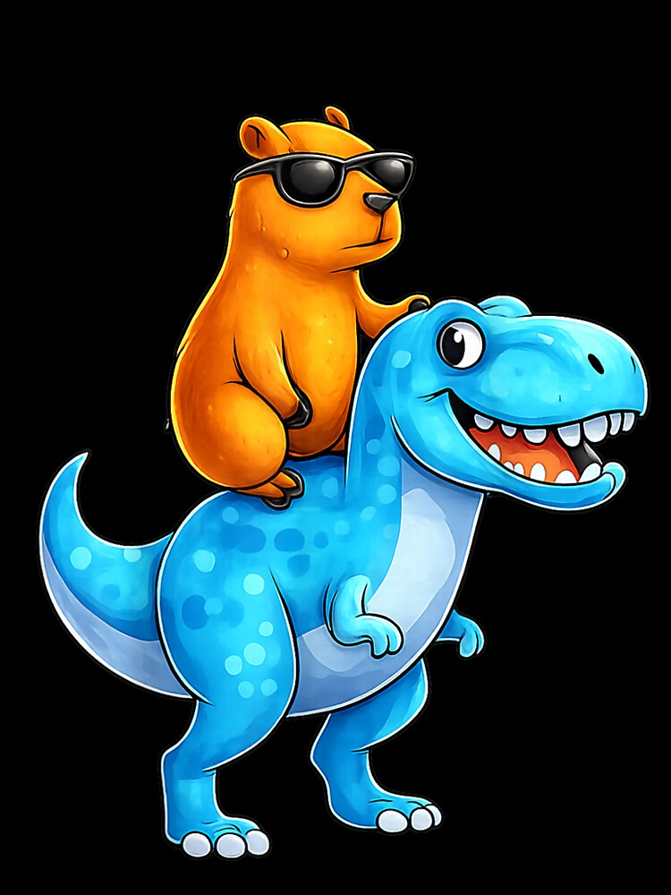 Capybara Riding a Trex  Vintage Capy Riding Dino Art for Men Women Kids , Capybara Gift Lover by DZIRI NAJAT