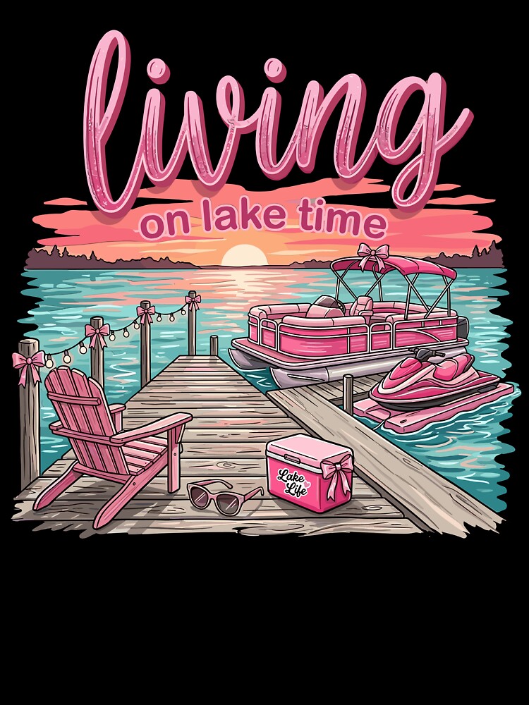 Preppy Pink Pontoon Boat Lake Life Sunset by KroghDs