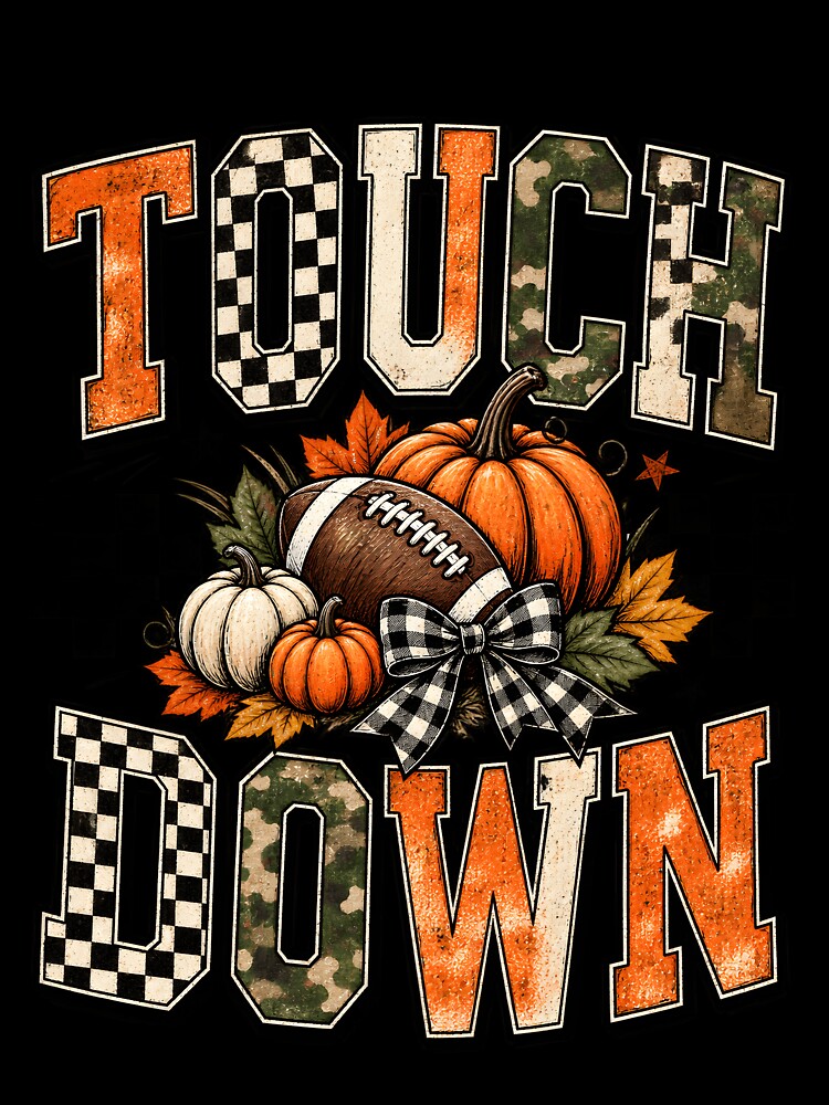 Touchdown Fall - Pumpkin Football Checkered Camo Fall Season Design by Lozarux