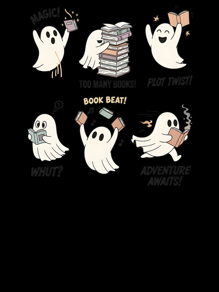 Reading Ghosts with Books | Cute Funny Cartoon Design by hn79