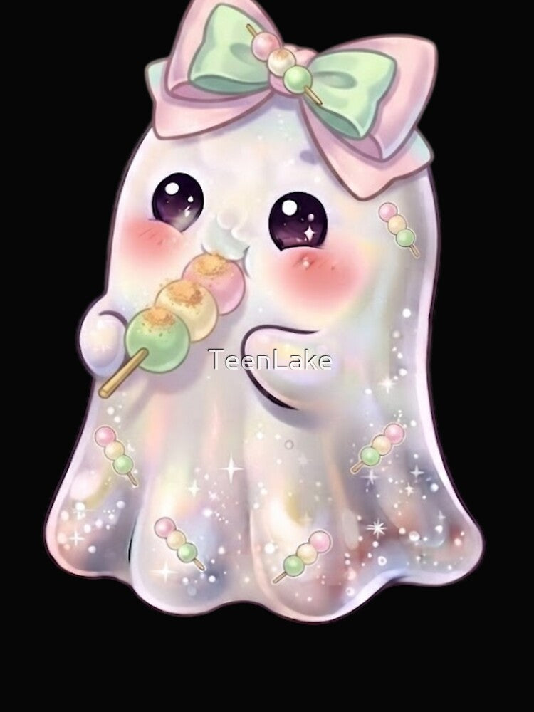 Cute Kawaii Ghost Eating a Mochi Design /  Japanese / Korean / Tops / Anime / Halloween / Food  / Candy / Sweets / Foodie T-shirts mugs stickers journal poster by TeenLake
