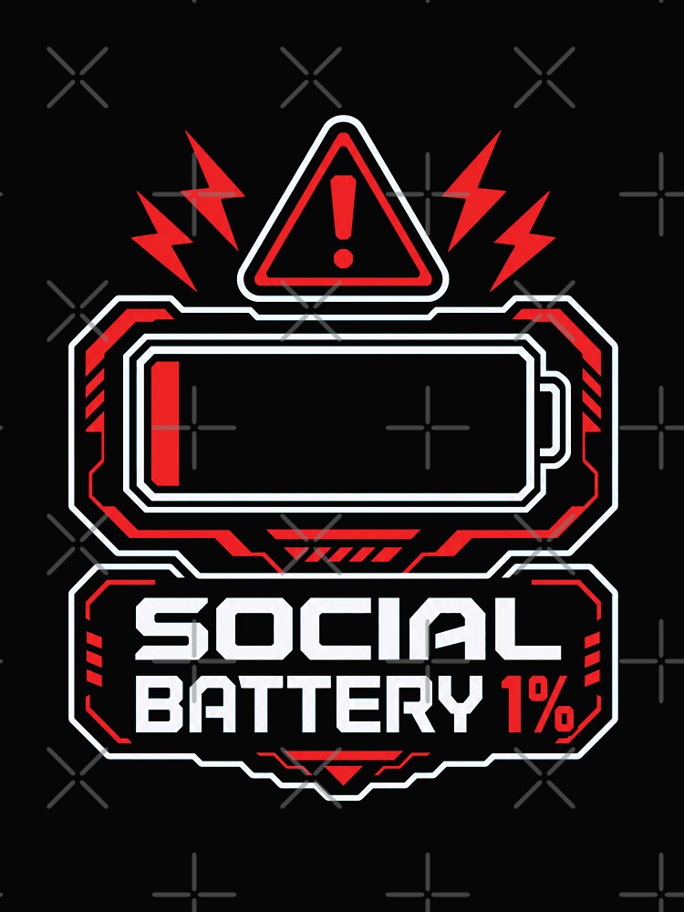 Social Battery 1% Shirt, Introvert Funny Tee, Social Anxiety Shirt, Low Battery Humor, Anti Social Gift, Gamer Nerd Graphic Tee by KAYJAY DESIGNS