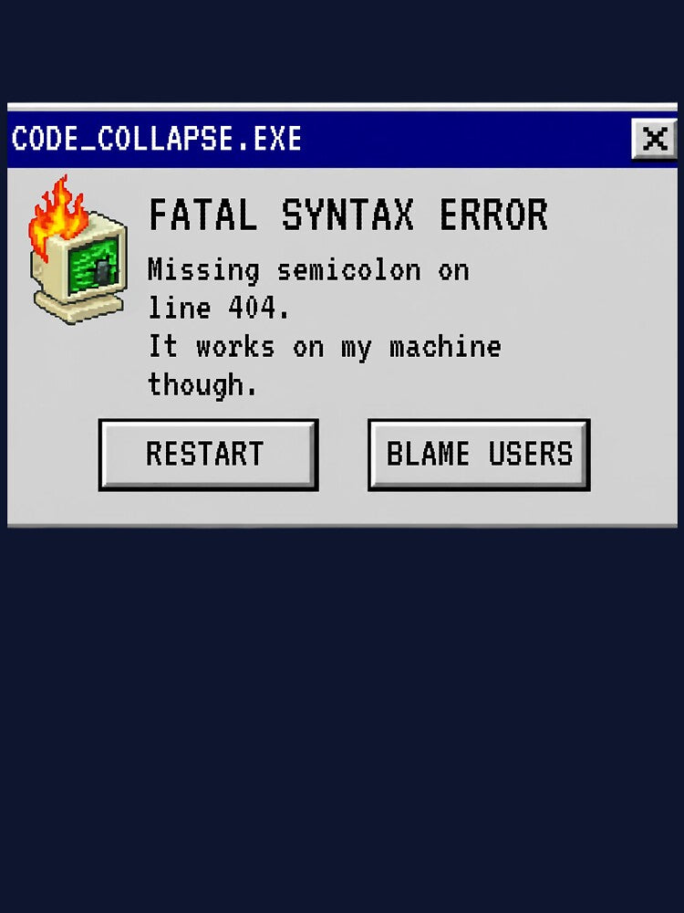 Retro Programmer Error Pop-Up - Fatal Syntax Error Code Collapse Sticker by UnripeAlmond