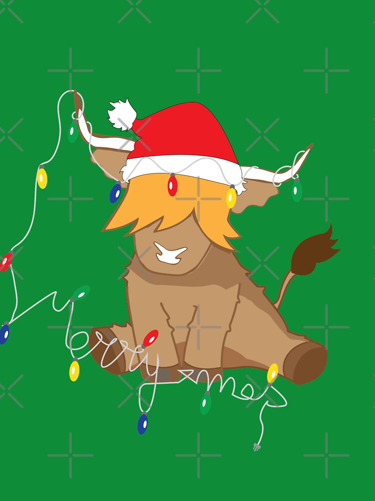 Cute highland cow calf christmas lights fluffy cow by Ayelandco