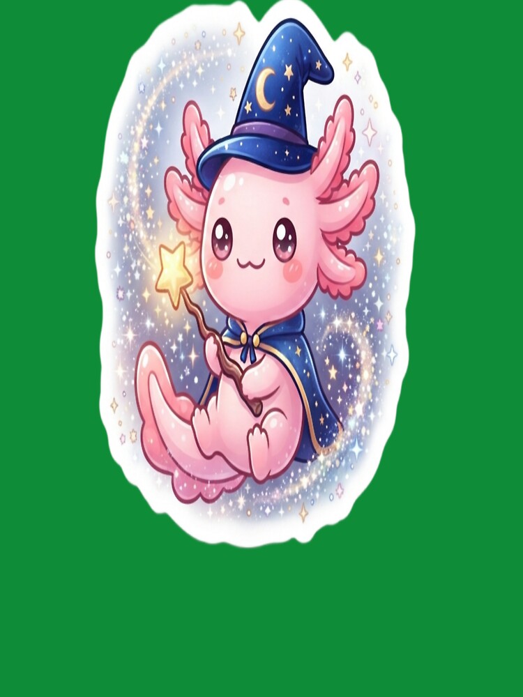 Cute Wizard Axolotl Sticker | Kawaii Magic Axolotl with Star Wand | Fantasy Pastel Vinyl Design by AdityaShop18