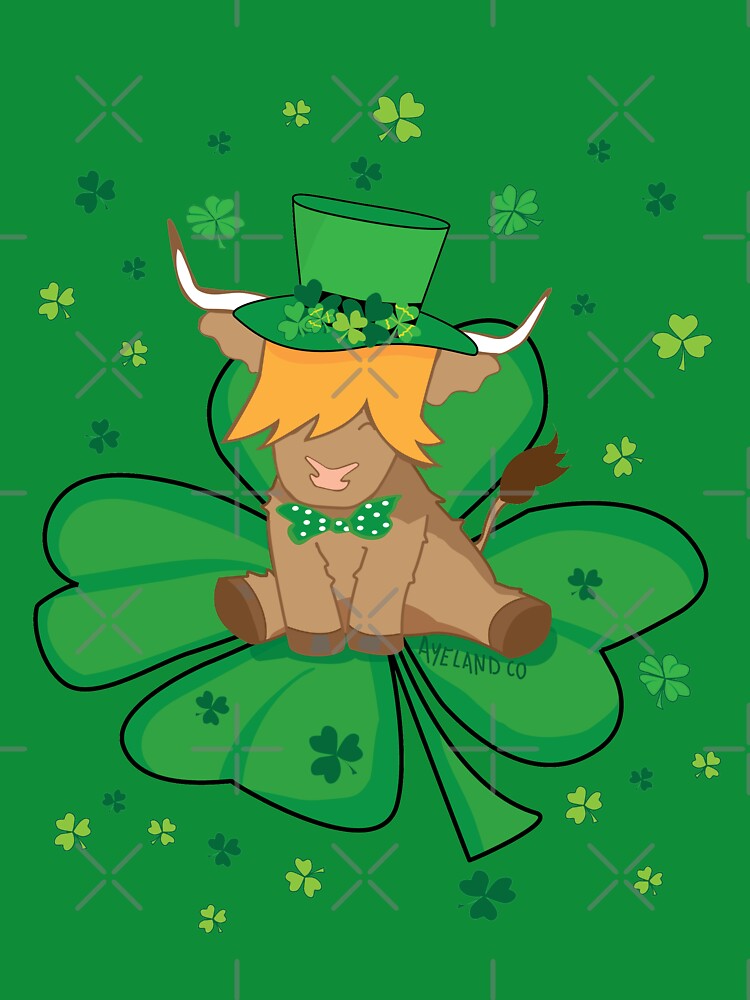 Scottish highland cow st patrick's day lucky shamrock by Ayelandco