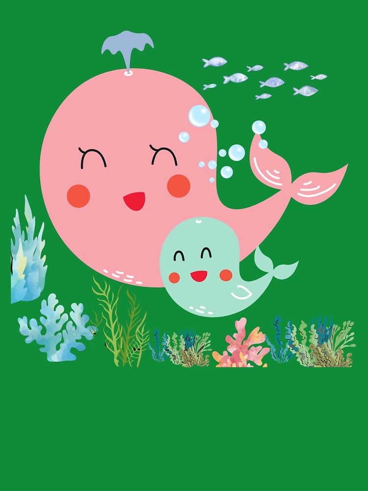 Cute Mama Whale and Baby Whale - Kawaii Ocean Animal Cute Aesthetic Gift by Matheist