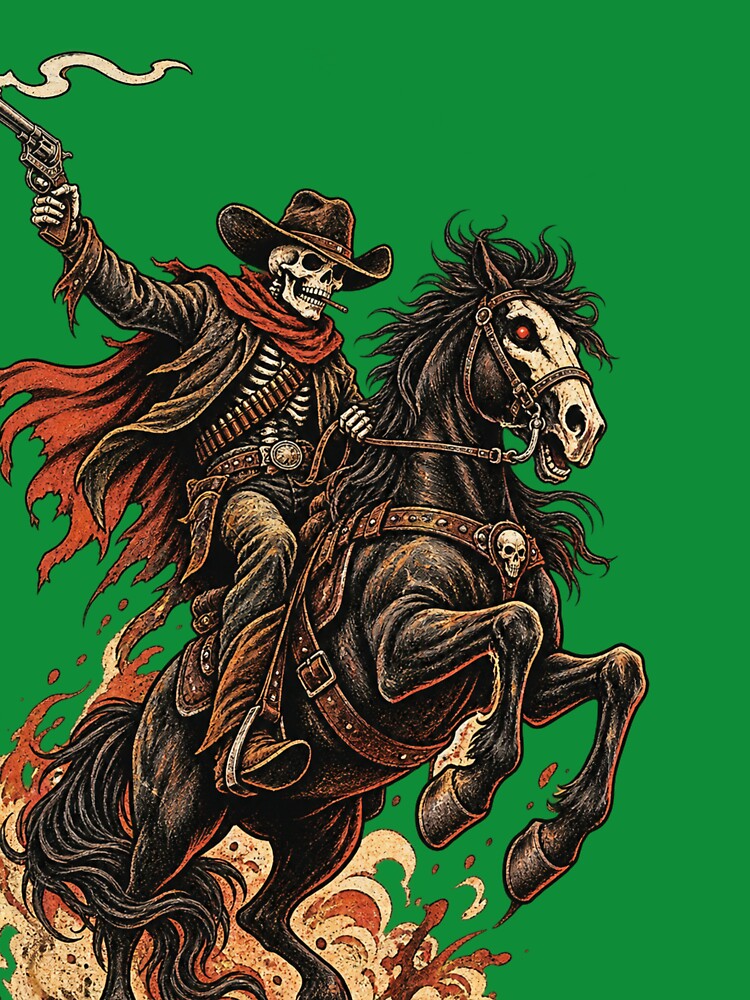 Vintage Skeleton Cowboy – Western Outlaw T-Shirt by RedaSouq