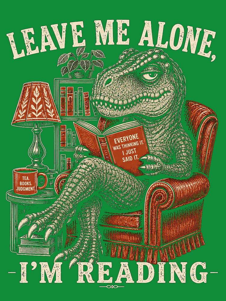Sarcastic T Rex Reading Books Vintage Retro 2 by BeardWave