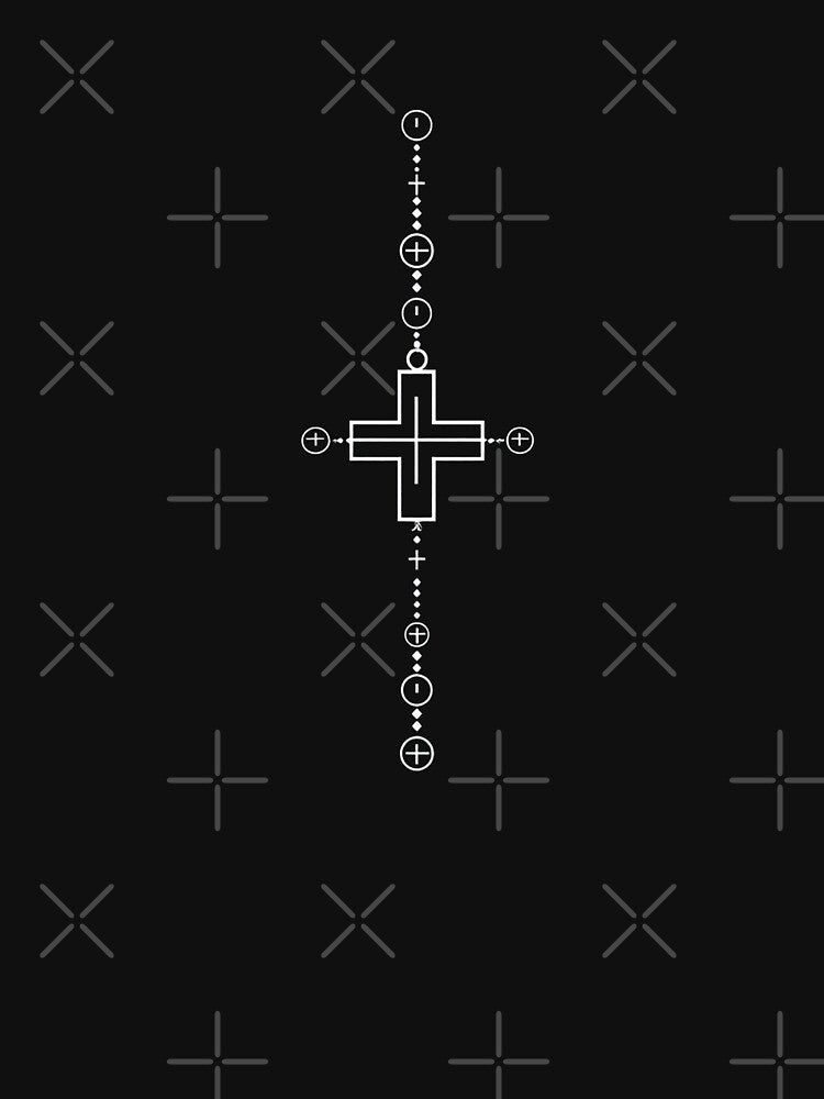 Minimal Rosary Cross with Tech Power Symbols – Digital Faith Design by Alphakenon