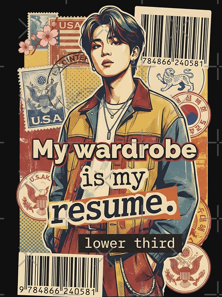 My Wardrobe Is My Resume Funny Streetwear Fashion Quote - K-Pop Aesthetic Anime Boy Art - Urban Collage Graphic with Vintage Stamps - Edgy Korean Street Style for T-Shirts Stickers and Posters by Vivaan Studio