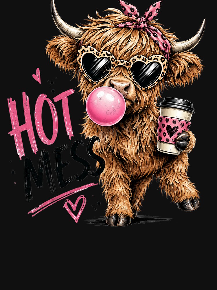Hot Mess Leopard Highland Cow Funny Coffee Lover Graphic by DoArtITa