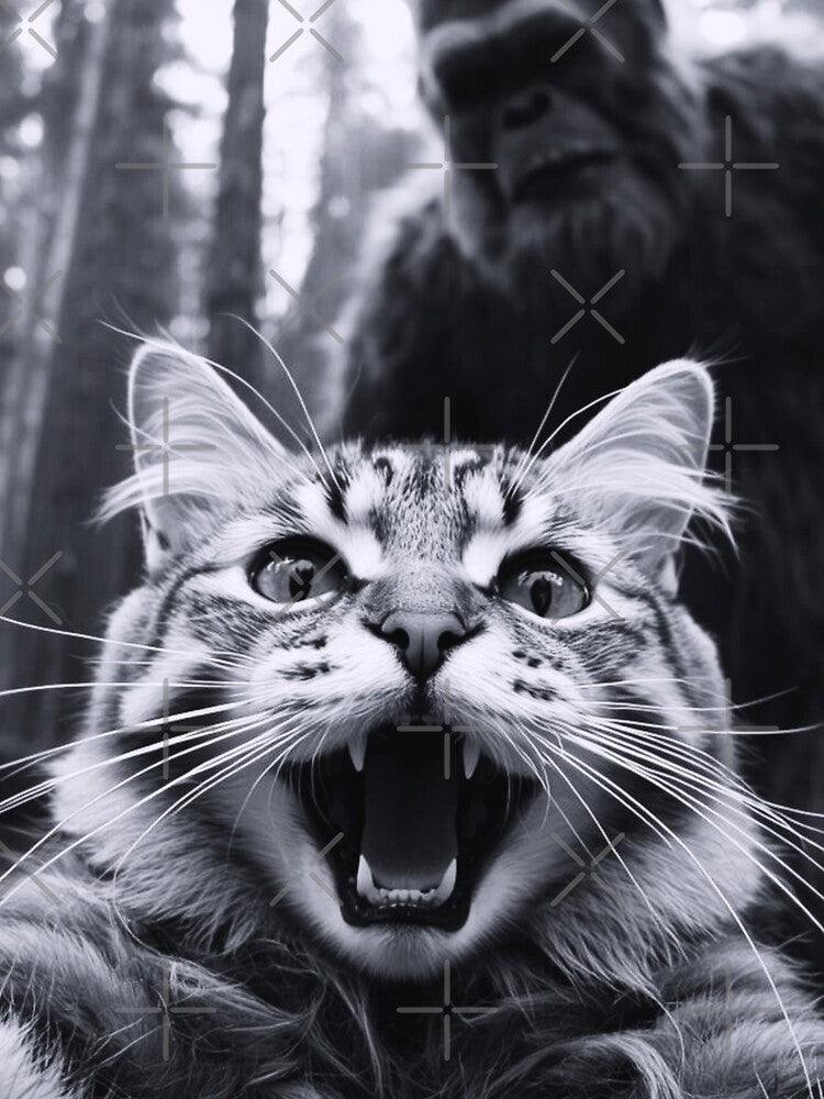 Cat Selfie With Bigfoot Funny by Saxon Designs