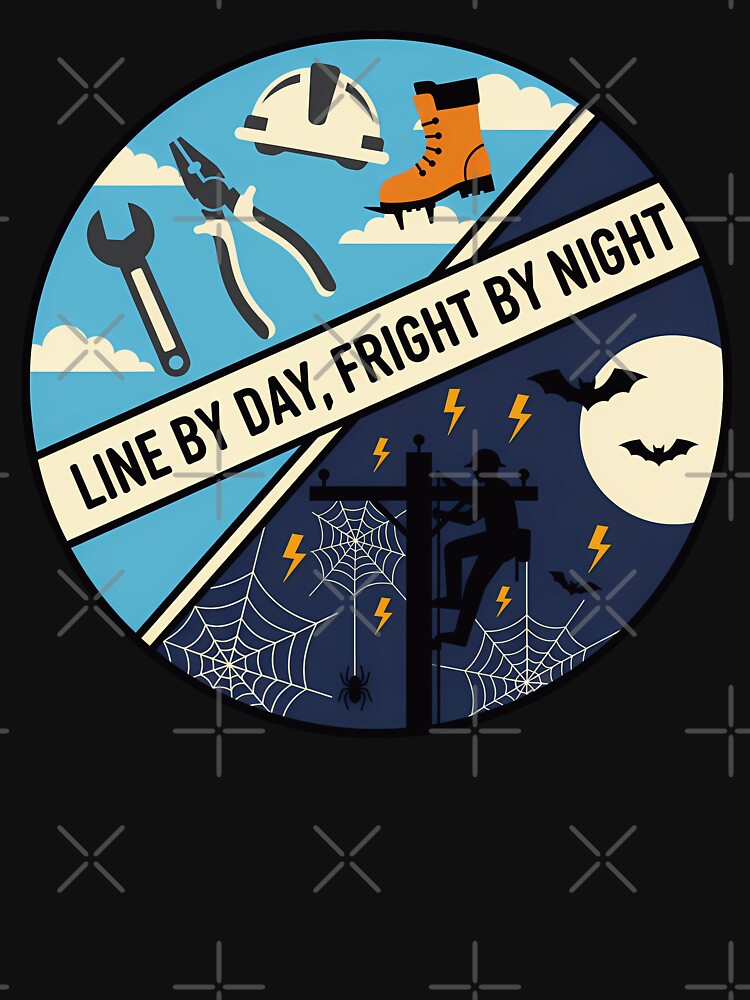 Line by Day, Fright by Night – Funny Day/Night Halloween Lineman Design (2) by InkoraLab