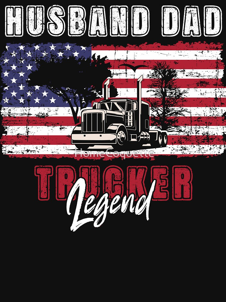 18 wheeler truck USA flag vintage, Husband Dad Trucker Legend by HomeCoquette