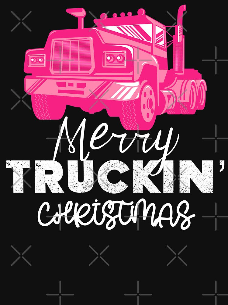 Merry Truckin Christmas Pink Black Festive Gift For Trucker Truck Driver by Sunny Collections