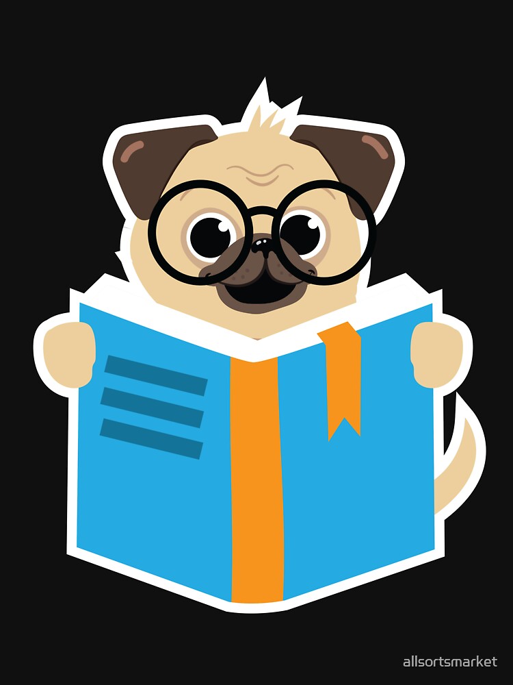 Pug Reading A Book Book Lover Pug Owner Bookworm Shirt by allsortsmarket