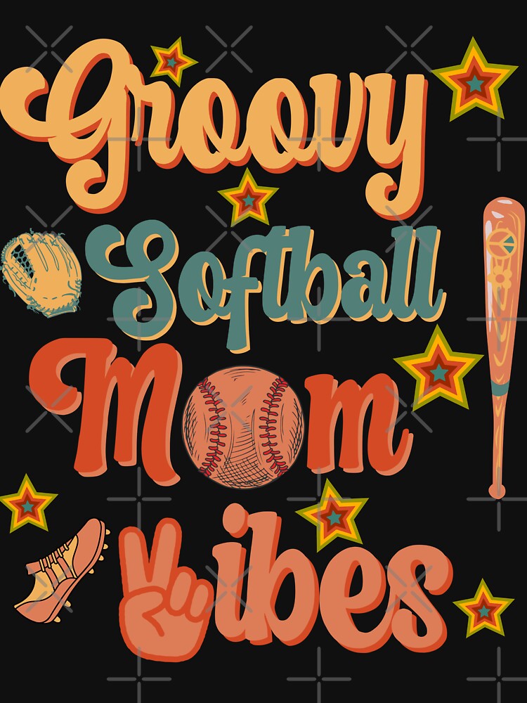 Groovy Mom Softball Vibes With Softball and Softball Bat by GarnersDesigns