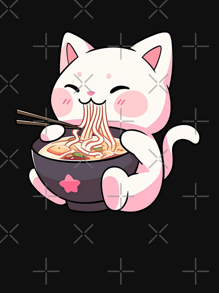 Cute Kawaii Cat eating Ramen - Anime Shirt by KAIGAME Art