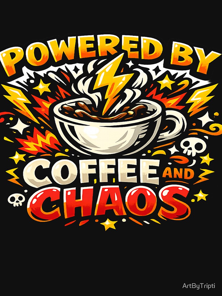 Powered by Coffee and Chaos for Coffee Lover Quote Design for Caffeine Addicts & Barista Life for T-Shirt, Sticker, iPhone case, mug, bag, hoodie by ArtByTripti