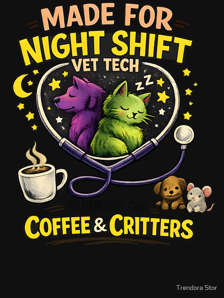 Funny Vet Tech Night Shift - Coffee and Critters Veterinary by Trendora Stor