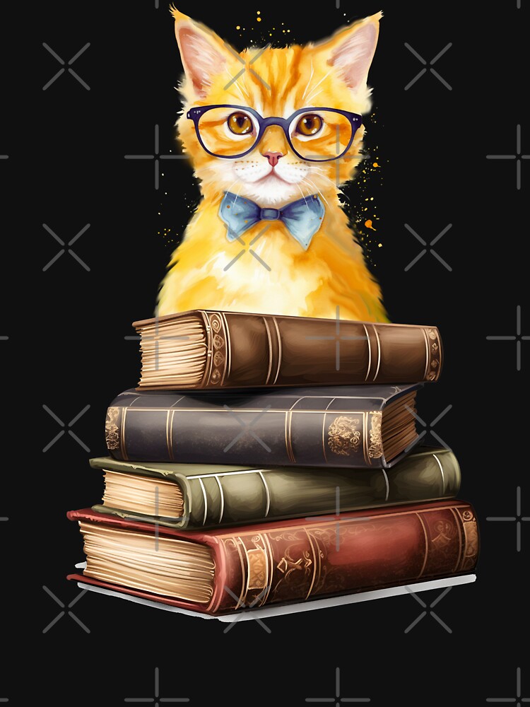 FUNNY CUTE INTELLECTUAL BOOK WORM GINGER CAT WITH BOW TIE AND GLASSES by FlutteringWings