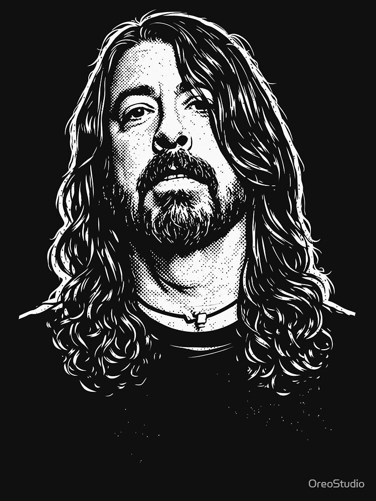 Vintage Rock Legend Portrait T-Shirt – Black & White Halftone Music Art Graphic Tee by OreoStudio