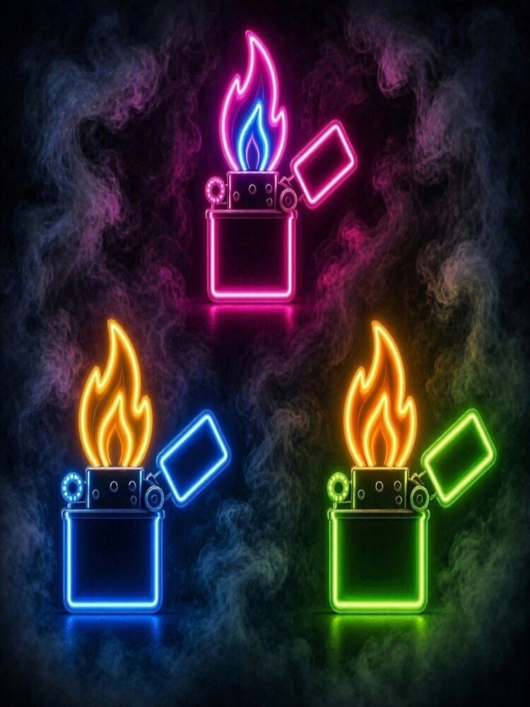 Neon Lighters Glowing Flame - Synthwave Cyberpunk Aesthetic by Breezes-of-Ida