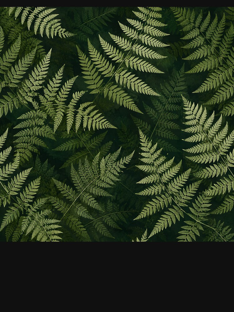 Vintage Botanical Fern Leaves Dark Green Line Art by Sybille-Yates