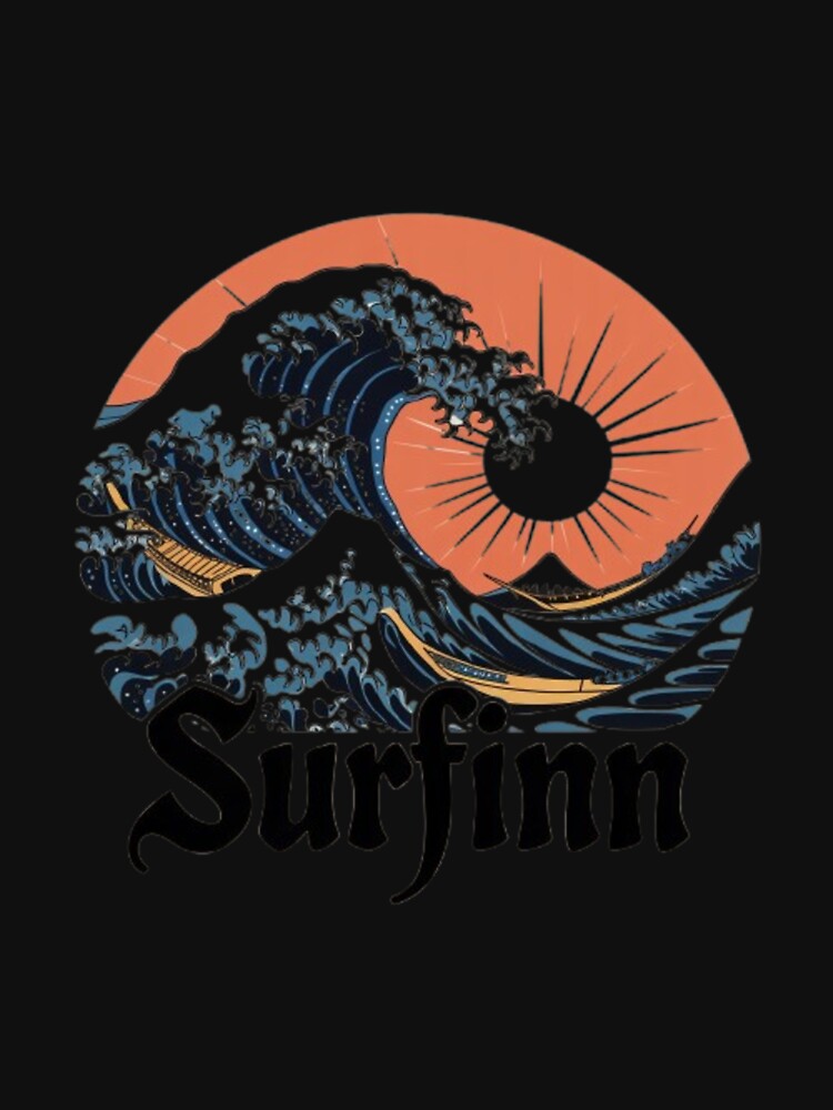 Surfinn Japanese Wave – Retro Surf Art with Rising Sun and Boats by dortmond
