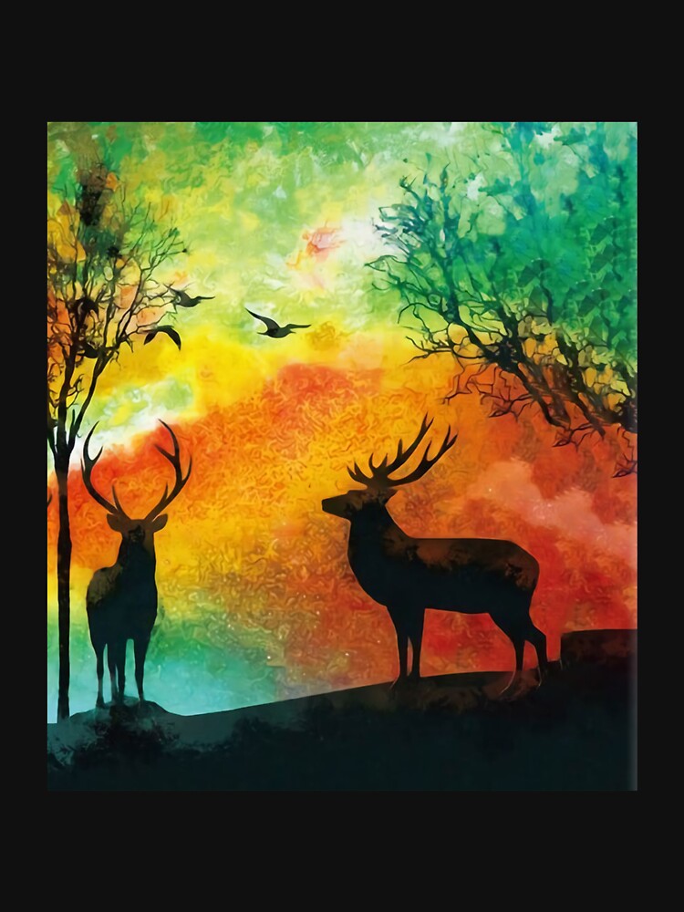 Love Deer Forest Colorful Painting by CindyHagen