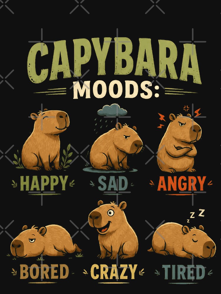 Capybara Moods Happy Sad Angry Bored Crazy Tired Animal Lover Fan Gift by JonesFlora2025