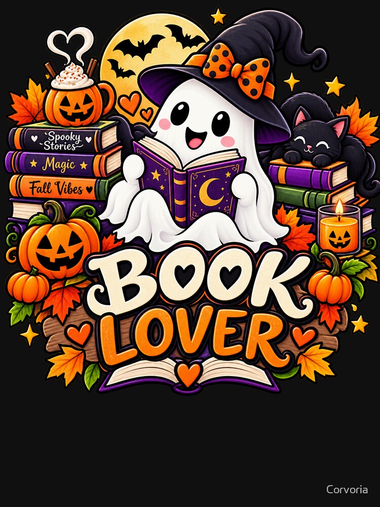 Book Lover Halloween Gift Cute Ghost Reading Style by Corvoria