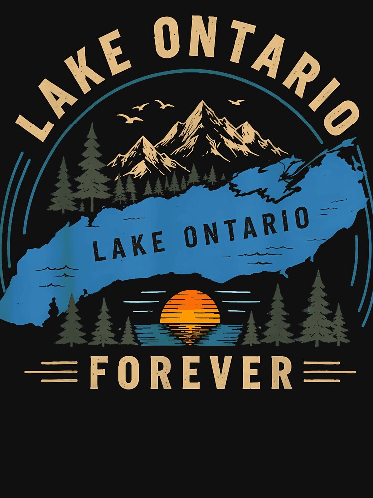 Lake Ontario Forever Map Mountains Sunset Outdoor Nature Fan Apparel by Sendowart