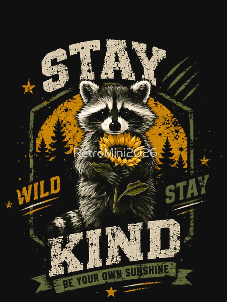 Stay Wild Stay Kind Be Your Own Sunshine Raccoon Wildlife Nature Inspirational by RetroMini2026