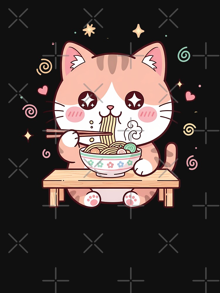 Kawaii Cat Eating Ramen Noodles Pastel Cute Japanese Food by GiftsForge