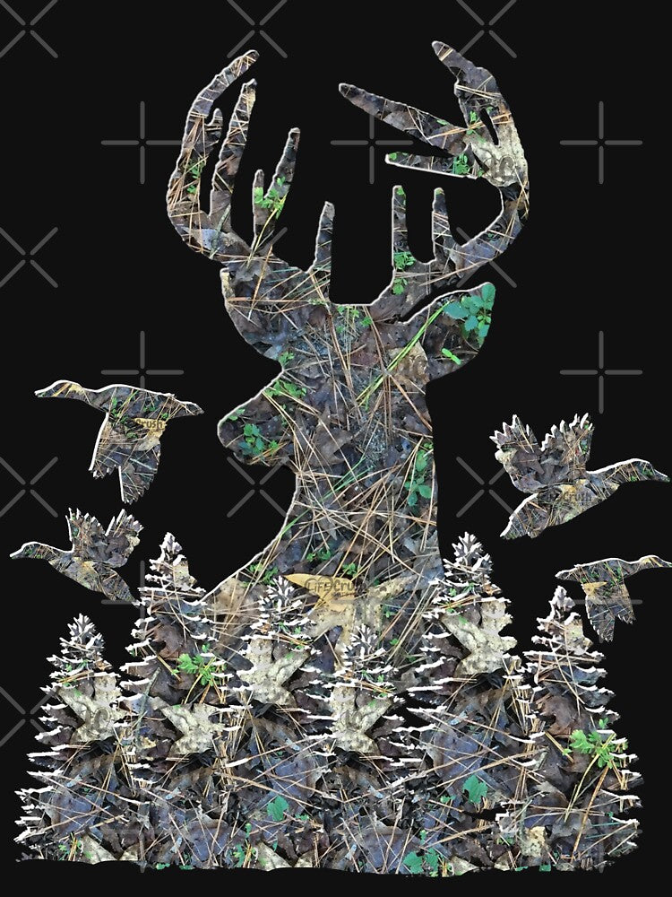 Camouflage Whitetail Buck Deer, Camo Flying Ducks, Deer Hunting Camo Design by LifeCrush