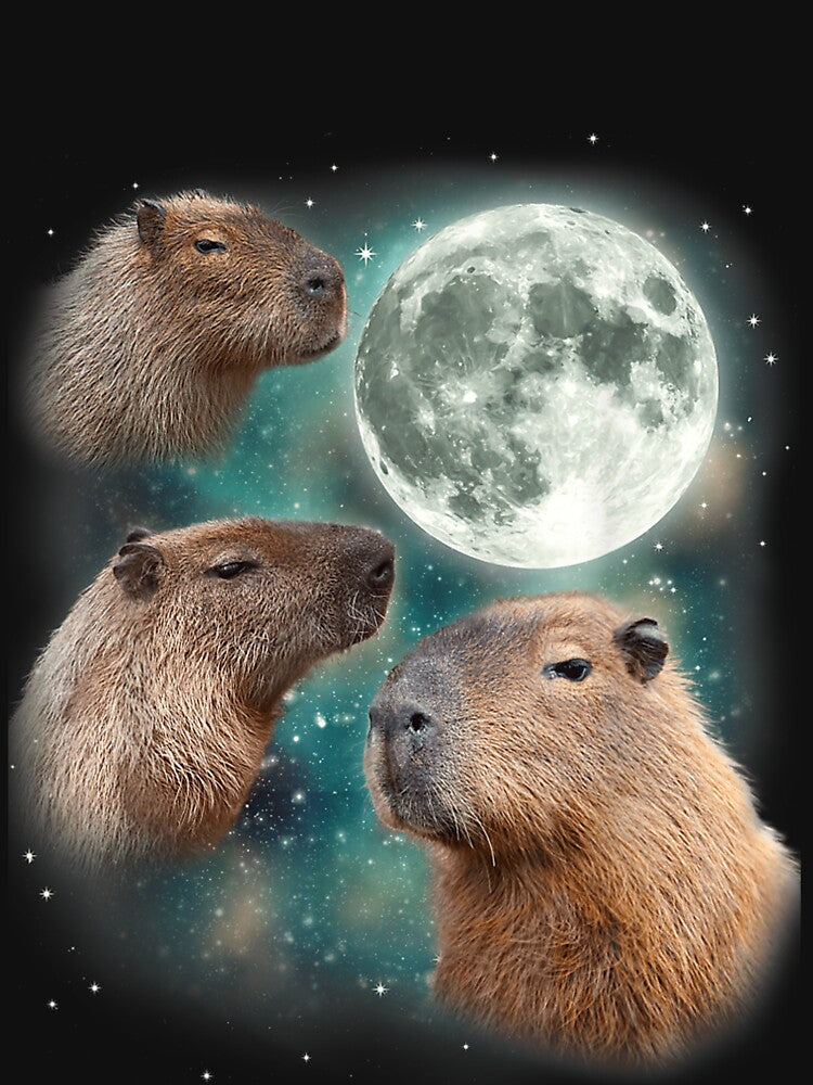3 Capybara Moon Giant Rodents Weird Howling Parody Art for Men Women Kids , Capybara Gift Lover by DZIRI NAJAT