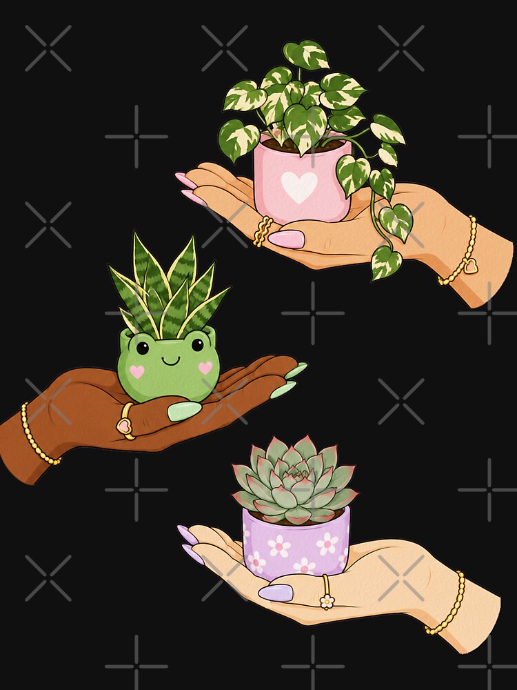 Hands Holding Succulents and Pothos Cute Illustration by DjFreeq