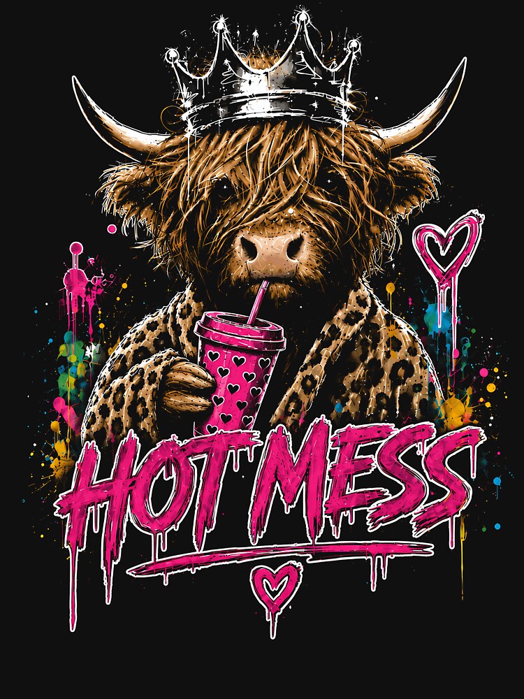 Hot Mess Highland Cow – Funny Sassy Cow Girl Western Farm Animal Design by PosiMCreations