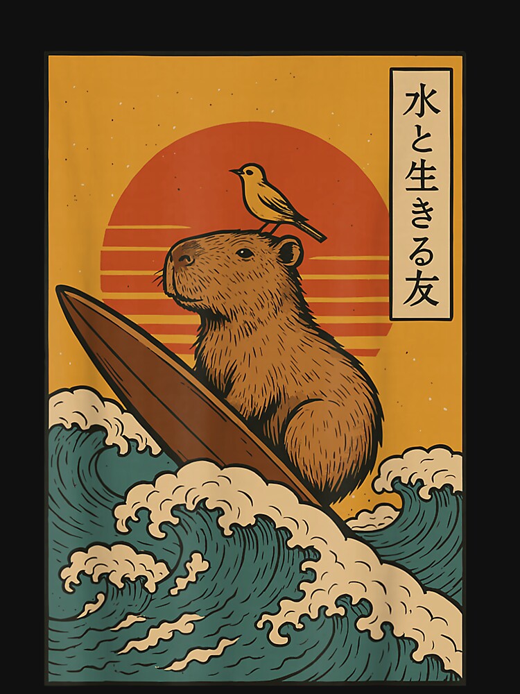 Capybara Surfing Japanese Art for Men Women Kids , Capybara Gift Lover by DZIRI NAJAT