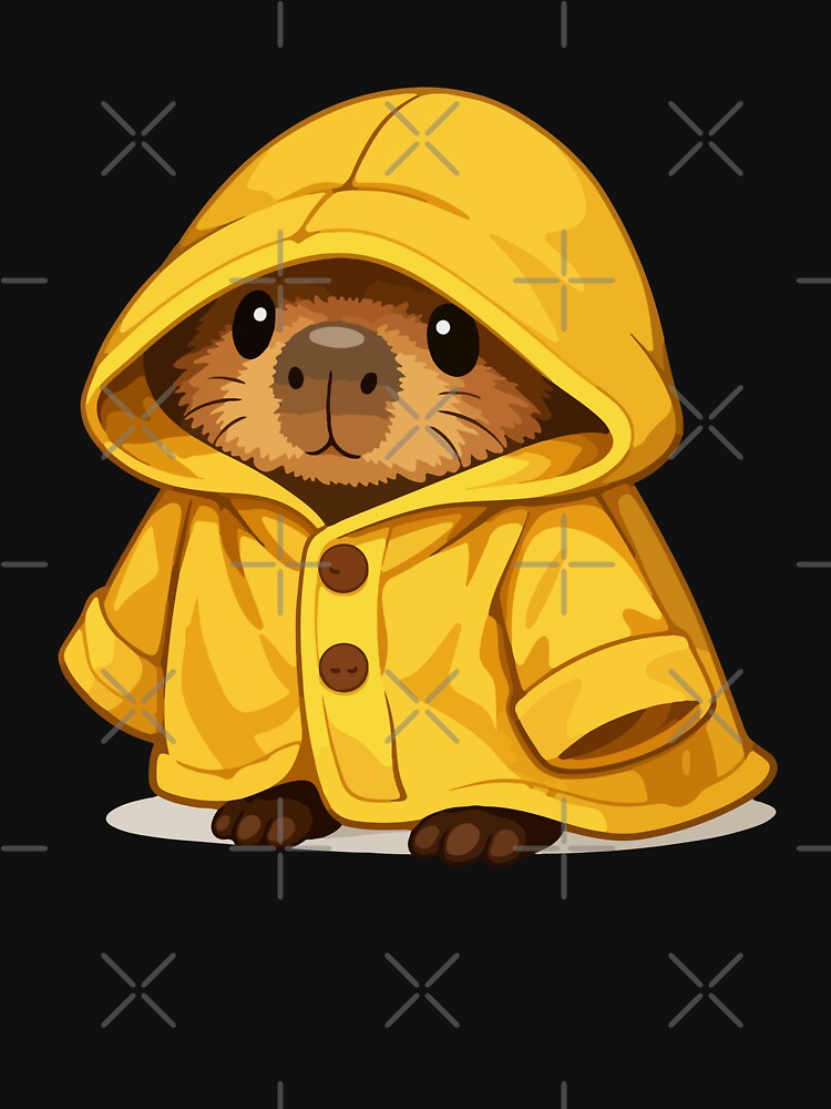 Capybara Cartoon in Yellow Raincoat Artwork by stylishdzign