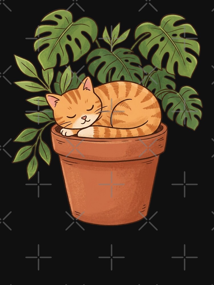 Monstera Cat Flowerpot T-Shirt, Cozy Plant Lady & Tabby Cat Graphic Tee by KreatoLab