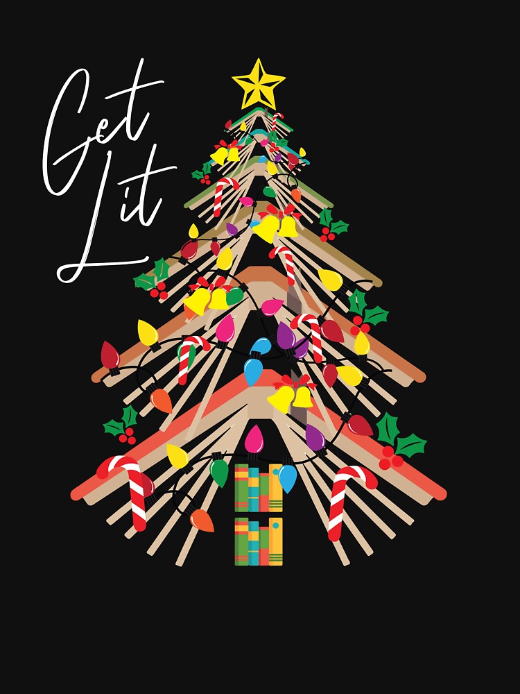 Get Lit Book Christmas Tree Bookworm Love To Read Reading Gear by DynamicDesign