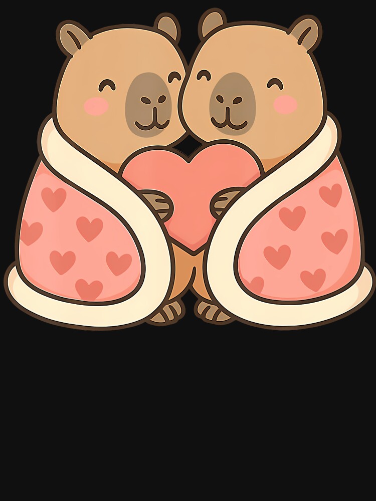Two Capybaras In Heart Blanket Valentine Illustration by LeanneSandra